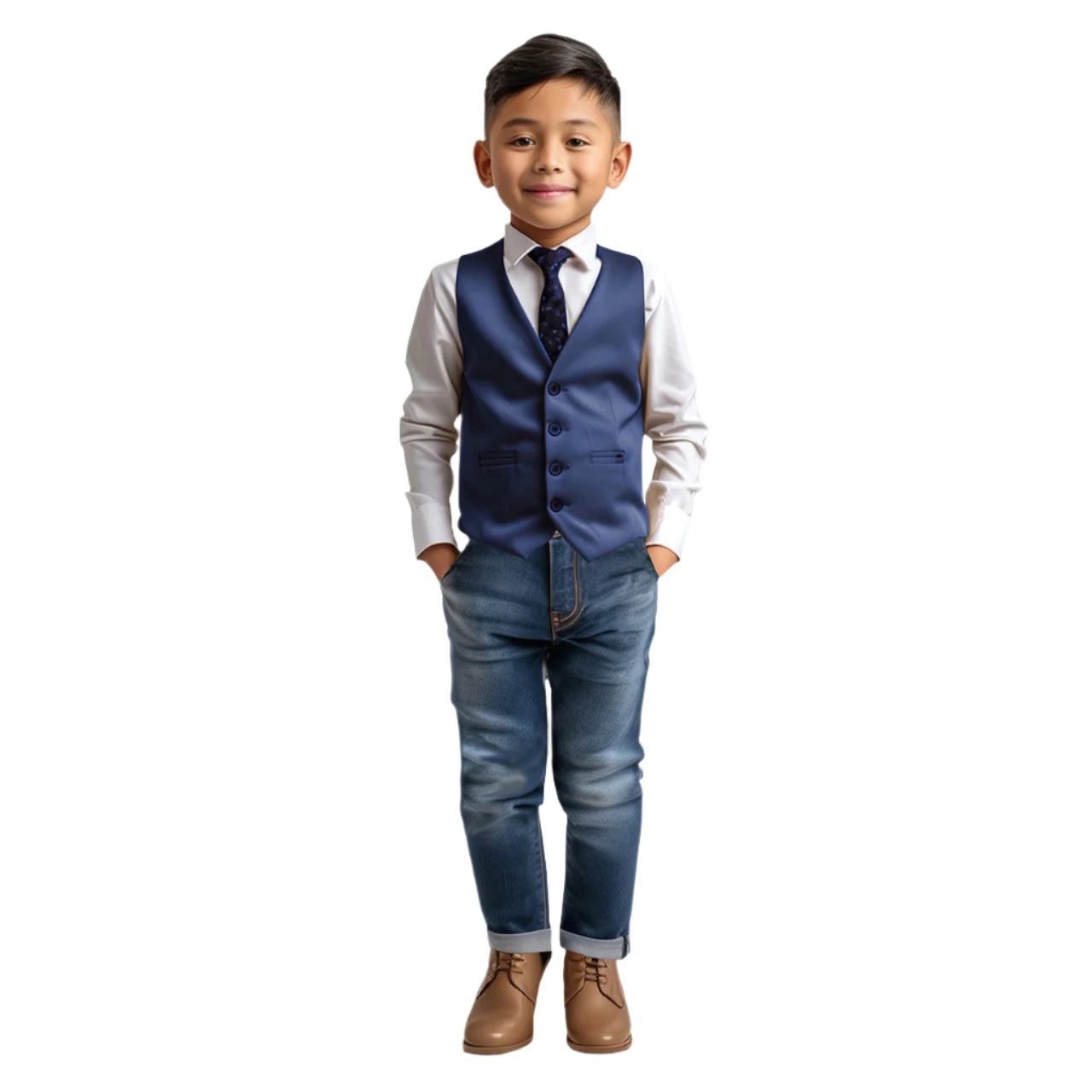 Zegarie: Gilet Blu Navy Elegante da Ragazzo, Quattro Bottoni, Stile Impeccabile, Perfetto per Ogni Occasione.