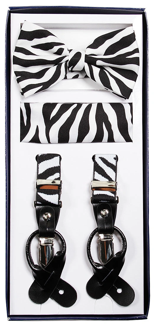 Strisce di Zebra Eleganti: Bretelle, Papillon & Fazzoletto - Un Trio Chic per Ogni Occasione!